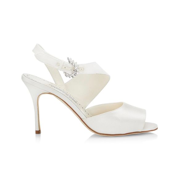 Manolo Blahnik Havelopa 90MM Crystal Buckle Satin Sandals - Picture 2 of 14